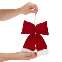 Artikel Dekoschleife Flanell Rot mit Plüschrand 25 cm zum Aufhängen
