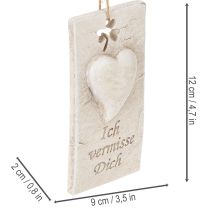 Artikel Anhänger Ich vermisse Dich Herzmotiv Dekoschild 12 cm cremebeige