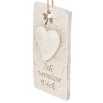Artikel Anhänger Ich vermisse Dich Herzmotiv Dekoschild 12 cm cremebeige