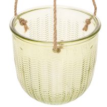 Artikel Hängetopf aus Glas mit Relief-Muster und Jutekordel, Ø 14 cm, Braun und Grün, 2 Stück