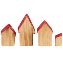 Artikel Holz-Dekohaus-Set mit roten Dächern und Tannenbäumen 12 cm 6-teilig