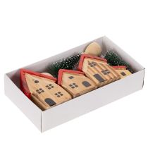 Artikel Holz-Dekohaus-Set mit roten Dächern und Tannenbäumen 12 cm 6-teilig