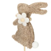 Artikel Osterhase Filzfigur auf Stab 42 cm Braun mit Blumenverzierung 8 Stück