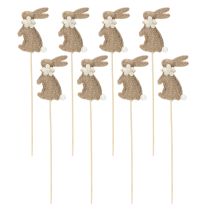 Artikel Osterhase Filzfigur auf Stab 42 cm Braun mit Blumenverzierung 8 Stück