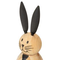 Artikel Dekorativer Holz-Hase mit Metallohren und Krawatte, 12 cm, 2er-Set, natur/schwarz