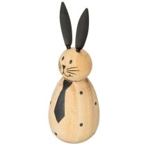 Artikel Dekorativer Holz-Hase mit Metallohren und Krawatte, 12 cm, 2er-Set, natur/schwarz