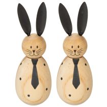 Artikel Hasen Dekofigur Holz 15 cm Natur Schwarz für Tisch- und Wohnraumdekoration 2er-Set