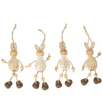 Artikel Holz-Osterhasen Hängedekoration, 12 cm, Natur & Weiss, Set mit 4 Stk