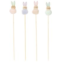 Artikel Osterdeko Figuren Set aus Holz und Plüsch, Hasen auf Holzstab, 34 cm, 12 Stück, Pastell Rosa/Apricot/Grün/Lila