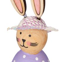Artikel Holz Osterhasen Figuren mit Hut, 7 cm, 9-teiliges Set, Rosa/Lila/Pink, Tisch- und Wohnungsdeko
