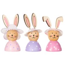 Artikel Holz Osterhasen Figuren mit Hut, 7 cm, 9-teiliges Set, Rosa/Lila/Pink, Tisch- und Wohnungsdeko