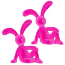 Artikel Deko Hase sitzend 22cm aus Kunststoff mit samtiger Oberfläche in Pink, 2 Stück für Wohn- und Bürodekoration