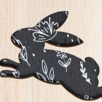 Artikel Holz-Ostereier zum Hängen im Hasen-Motiv 10 cm Weiss Schwarz Natur, 6er-Set