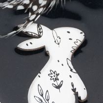 Artikel Holz-Ostereier zum Hängen im Hasen-Motiv 10 cm Weiss Schwarz Natur, 6er-Set