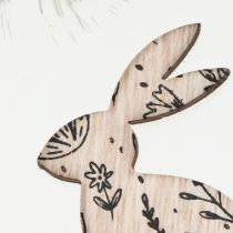 Artikel Holz-Ostereier zum Hängen im Hasen-Motiv 10 cm Weiss Schwarz Natur, 6er-Set