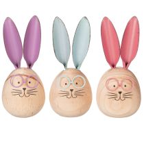 Artikel Holzhasen-Dekofiguren mit Gesicht, 14 cm, Pastellfarben, 3er Set