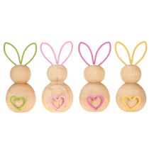 Artikel Dekorationsfigur aus Holz, Hase mit Drahtohren, 11 cm, naturfarben, 4er-Set – Osterdekoration