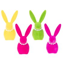 Artikel Deko-Osterhasen aus Kunststoff mit Samt und Perlenkette, 13 cm, bunt, 4er-Set für Innen