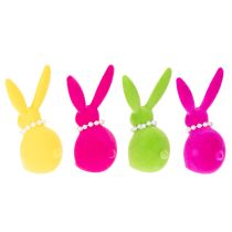 Artikel Deko-Osterhasen aus Kunststoff mit Samt und Perlenkette, 13 cm, bunt, 4er-Set für Innen