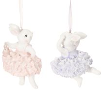 Artikel Anhänger Hase Ballerina aus Polyresin 12 cm Rosa-Lila, 2er-Set für Osterstrauch oder Christbaum