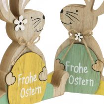 Artikel Sitzende Osterhasen aus Holz mit Ei, 19,5 cm, Gelb und Grün, 2er-Set, Dekoration für Ostern