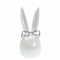 Osterhase mit Brille Weiß Perlmutt Keramik H20cm