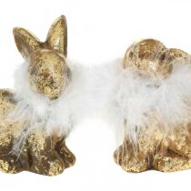 Artikel Osterhasen Figuren Goldfarben Keramik mit Feder Dekoration H10cm 4er Set