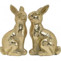 Artikel Dekohase sitzend aus Polyresin, 16,5 cm, goldfarben, 2er-Set, für Osterdekoration innen