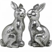 Artikel Deko Hasen sitzend aus Polyresin, Silber, 13 cm, 2er-Set, Osterdekoration