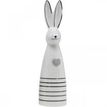 Artikel Keramik-Hase in Kegelform Weiss Schwarz mit Herz und Streifen H30cm