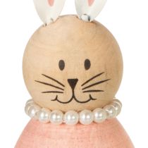 Artikel Holz Osterhasen Dekofiguren mit Perlenkette in Pastellfarben 14,5×5 cm 3er-Set