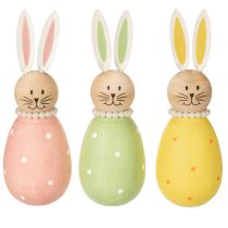 Artikel Holz Osterhasen Dekofiguren mit Perlenkette in Pastellfarben 14,5×5 cm 3er-Set