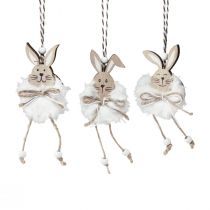 Artikel Holzdeko Osterhasen zum Hängen, 5x12cm, Natur/Weiss, Set aus 6 Stück
