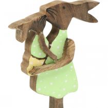 Artikel Holzfigur Hasenmutter mit Kind H22cm Grün Gelb Osterdekoration