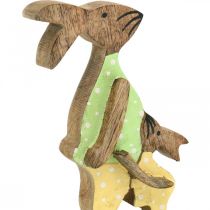 Artikel Osterhasenfigur aus Holz, Hasenvater mit Kind, H22cm, Natur, Grün, Gelb, Frühlingsdekoration