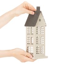 Artikel Dekohaus aus Metall mit Fenstern und Kamin 28 cm Beige-Grau für Innen