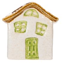 Artikel Keramik-Haus Blumentopf 11 cm Naturweiss mit Grünen Akzenten für Innenbereich