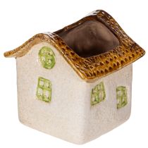 Artikel Keramik-Haus Blumentopf 11 cm Naturweiss mit Grünen Akzenten für Innenbereich