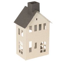 Artikel Dekohaus aus Metall mit Schornstein und Fenstern 24 cm Beige-Grau