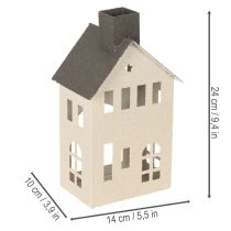 Artikel Dekohaus aus Metall mit Schornstein und Fenstern 24 cm Beige-Grau