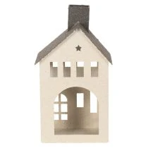 Artikel Dekohaus aus Metall mit Schornstein und Fenstern 24 cm Beige-Grau