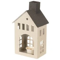 Artikel Dekohaus aus Metall mit Schornstein und Fenstern 24 cm Beige-Grau