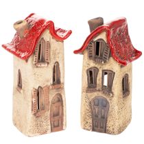 Artikel Handbemalte Keramikhäuser mit rotem Dach, 15 cm, 2er Set