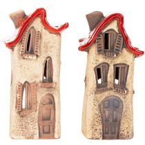 Artikel Handbemalte Keramikhäuser mit rotem Dach, 15 cm, 2er Set