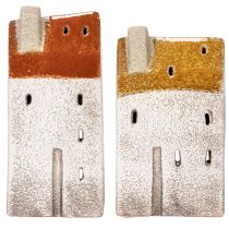 Artikel Keramik-Teelichthäuser 2er-Set mit Schornstein 13cm Handbemalt für Herbst- und Winterdekoration