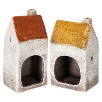 Artikel Keramik-Teelichthäuser 2er-Set mit Schornstein 13cm Handbemalt für Herbst- und Winterdekoration