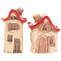 Artikel Keramikhaus Set 2 Stück, rot-beige, 7-8 cm, Dekoration