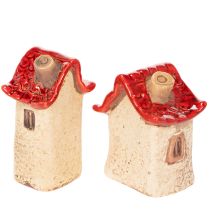 Artikel Keramikhaus Set 2 Stück, rot-beige, 7-8 cm, Dekoration