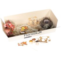 Artikel Herbstdeko-Set mit Igel-Pflanztopf, Pilzen, Drachen & Willkommensschild – Deko-Box