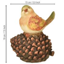 Artikel Herbstdeko Vogelfigur aus Polyresin mit Zapfen-Motiv H19cm Braun-Beige